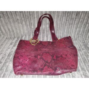 Michael Kors Red Snakeskin Folton Shoulder Bag